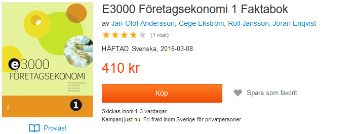  E3000 Företagsekonomi 1 Faktabok av Jan-Olof Andersson, Cege Ekström, Rolf Jansson, Jöran Enqvist 9789147117079
